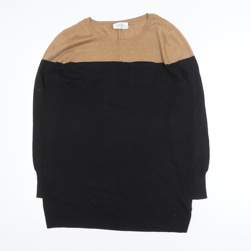 Wallis Black and Beige Crew Neck Jumper Unisex XL Long Sleeve Knit