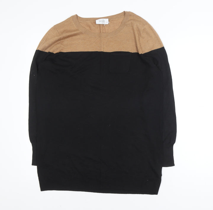 Wallis Black and Beige Crew Neck Jumper Unisex XL Long Sleeve Knit