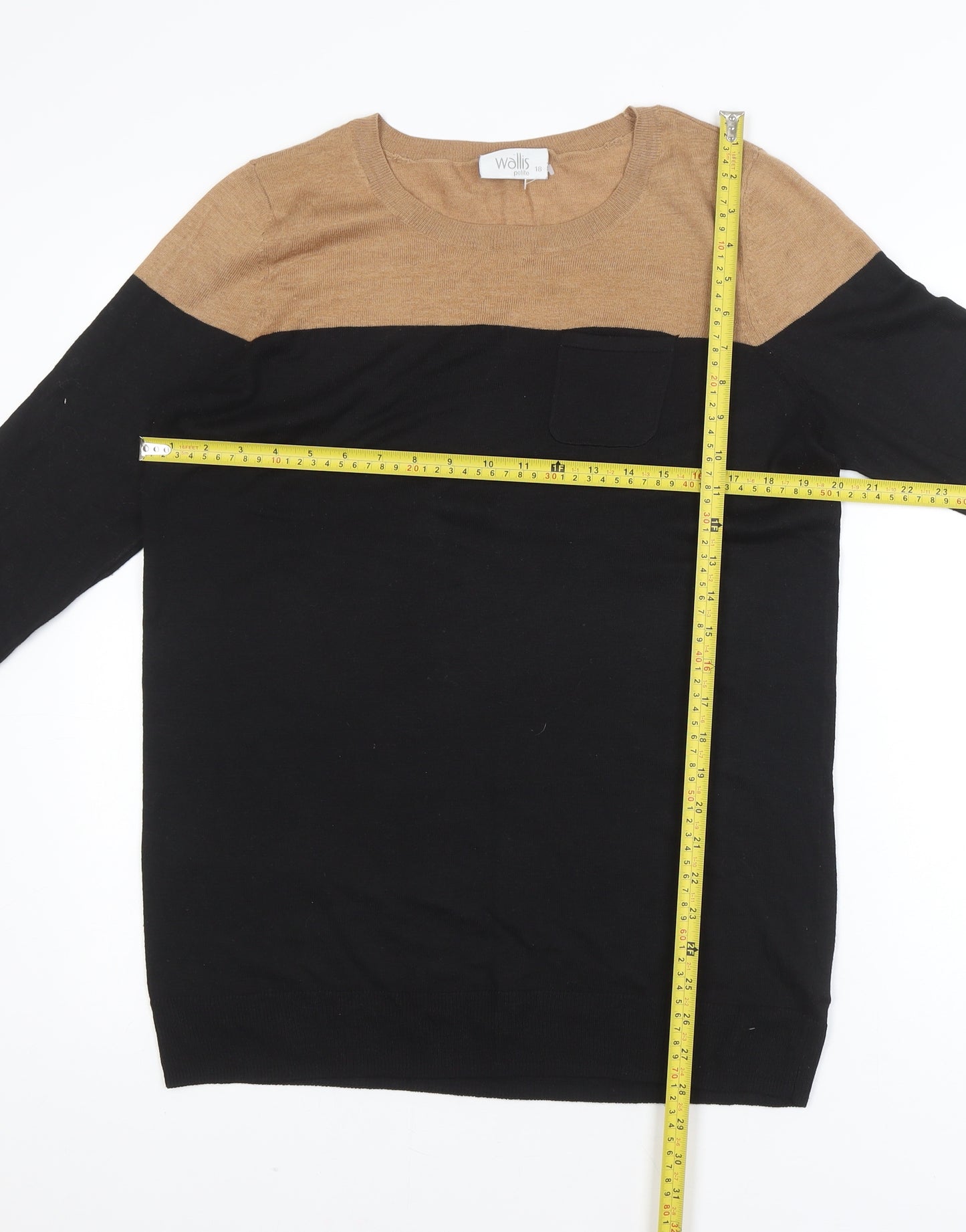 Wallis Black and Beige Crew Neck Jumper Unisex XL Long Sleeve Knit