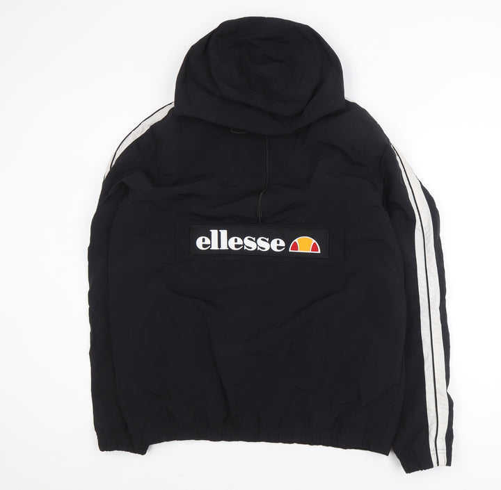Ellesse Women's Black Hooded Anorak Jacket UK 14 Logo Sportswear