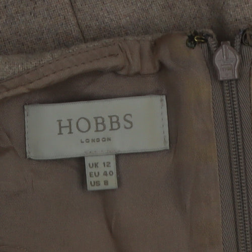 Hobbs Women Beige Wool Check Sheath Dress UK 12 Workwear