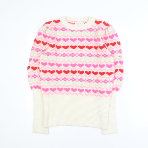 Savida Womens Multicoloured Heart Knit Crew Neck Pullover Jumper Size 10