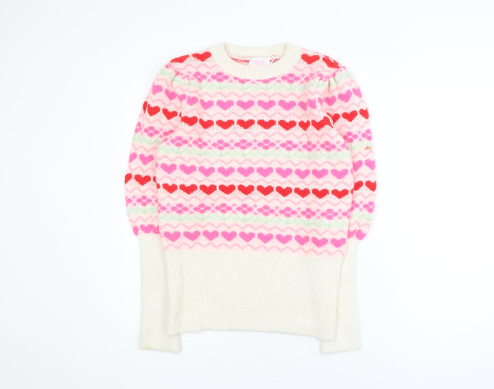 Savida Womens Multicoloured Heart Knit Crew Neck Pullover Jumper Size 10