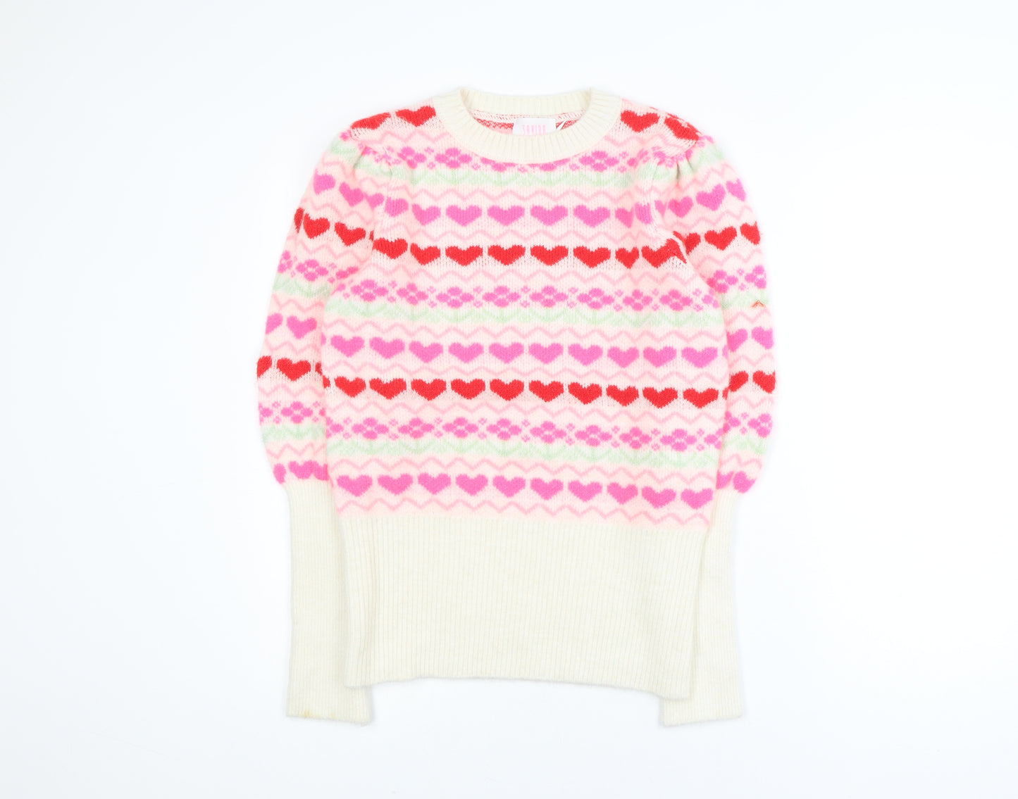 Savida Womens Multicoloured Heart Knit Crew Neck Pullover Jumper Size 10