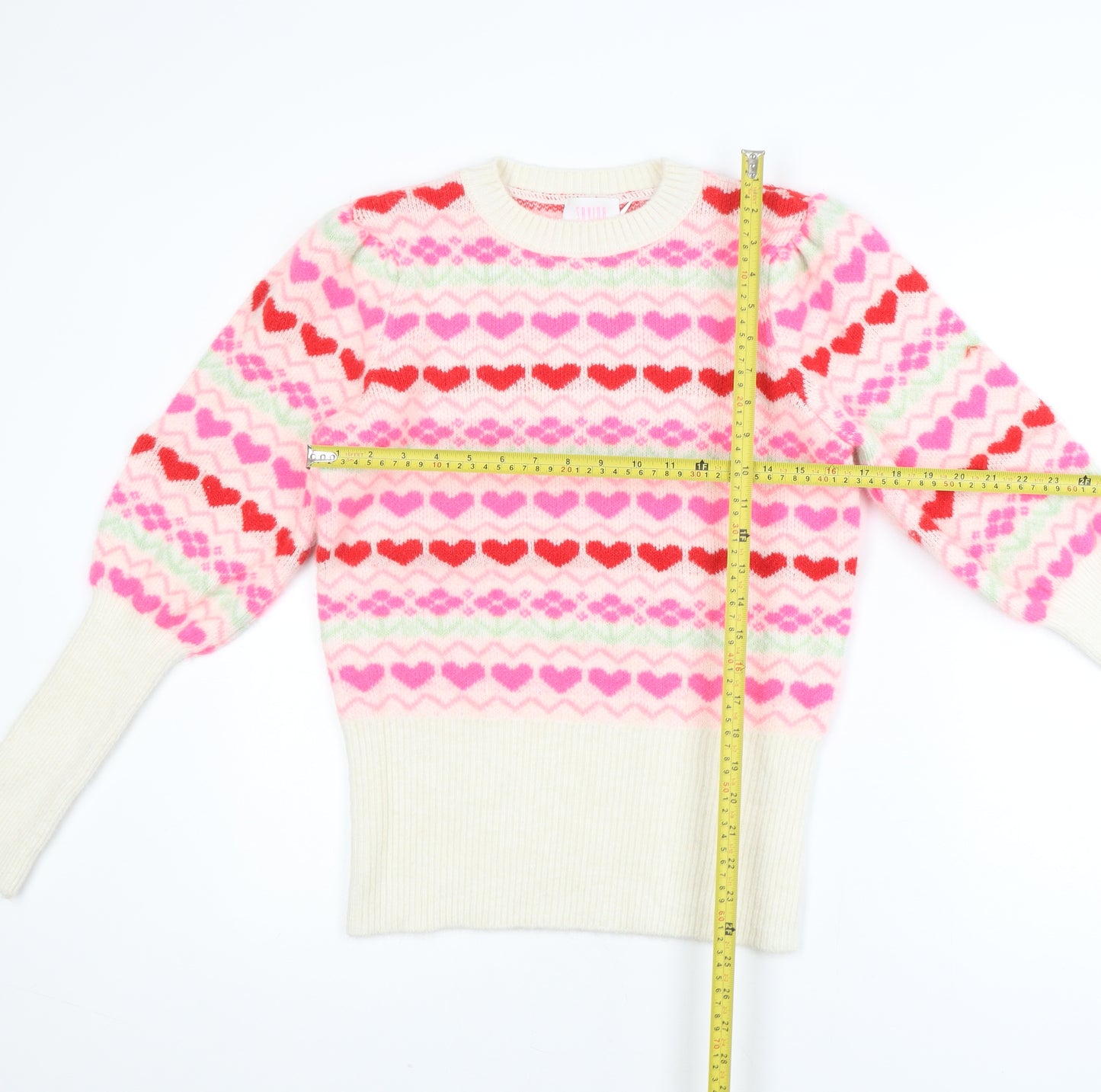 Savida Womens Multicoloured Heart Knit Crew Neck Pullover Jumper Size 10