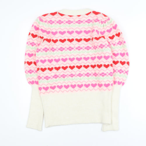 Savida Womens Multicoloured Heart Knit Crew Neck Pullover Jumper Size 10