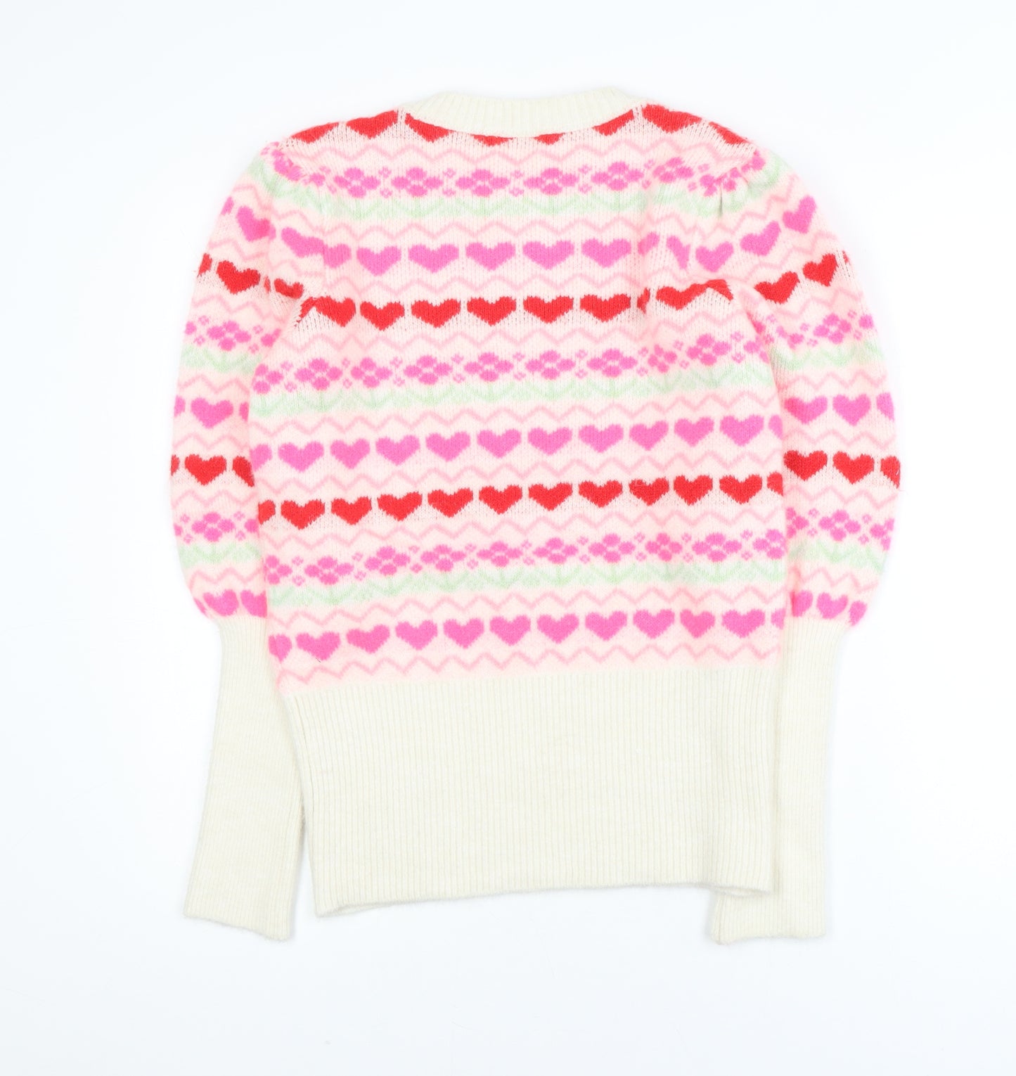 Savida Womens Multicoloured Heart Knit Crew Neck Pullover Jumper Size 10