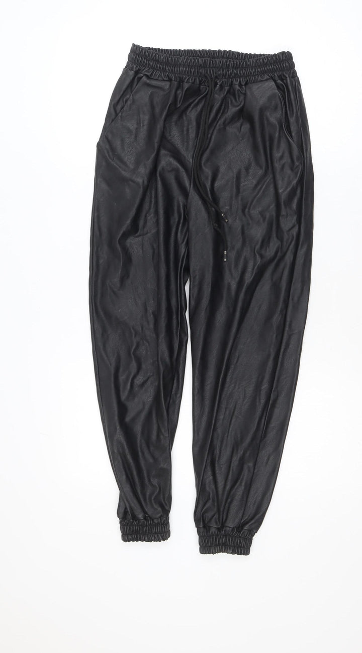 I SAW IT FIRST Womens Black Faux Leather Jogger Trousers Size S