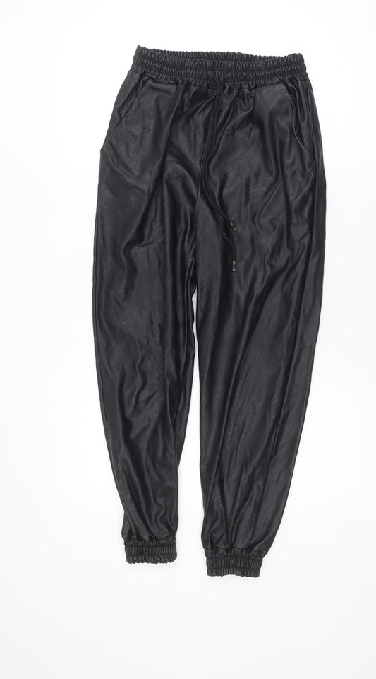 I SAW IT FIRST Womens Black Faux Leather Jogger Trousers Size S