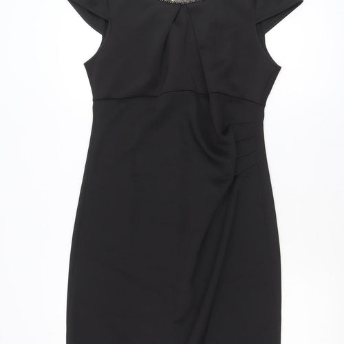 Dunnes Womens Black Size 14 Sheath Beaded Neck Party Dress