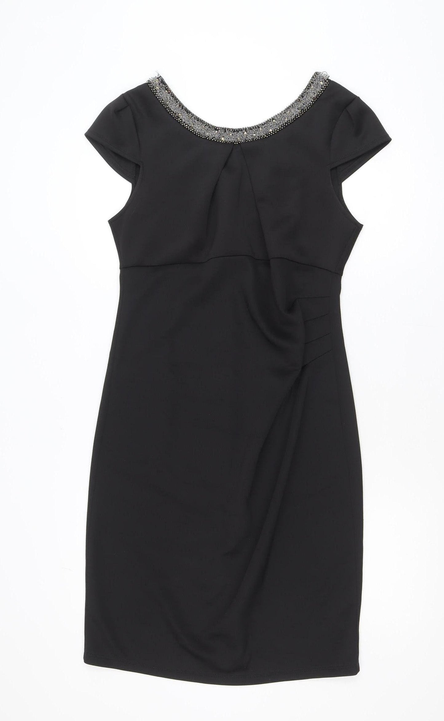 Dunnes Womens Black Size 14 Sheath Beaded Neck Party Dress
