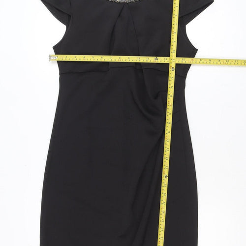 Dunnes Womens Black Size 14 Sheath Beaded Neck Party Dress
