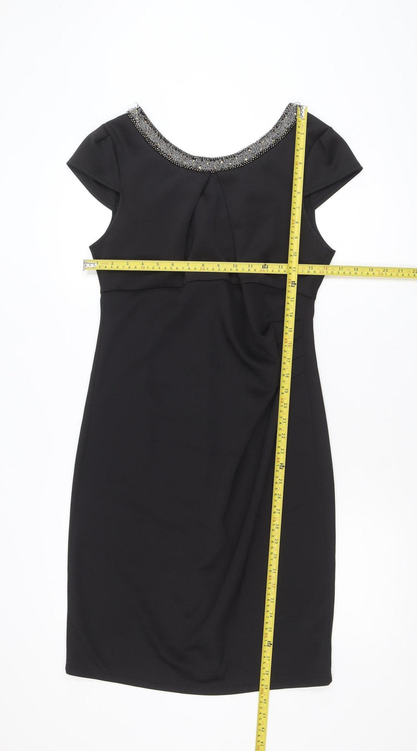 Dunnes Womens Black Size 14 Sheath Beaded Neck Party Dress