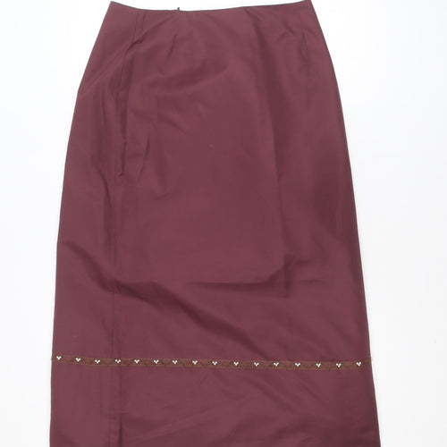 VILA Women’s Midi Burgundy Pencil Skirt Lined Beaded Detail Size L