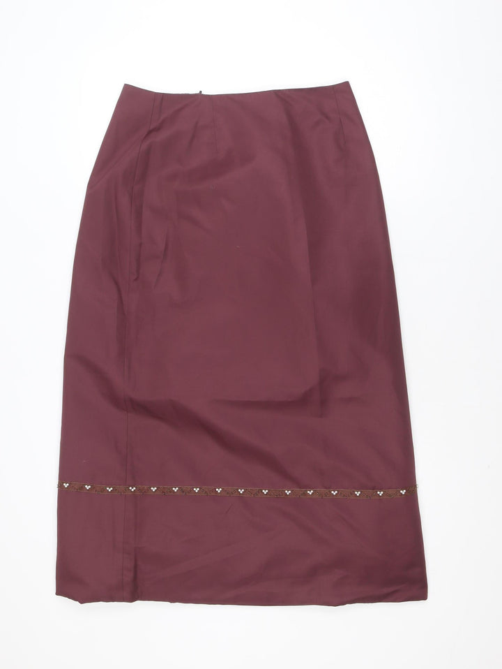 VILA Women’s Midi Burgundy Pencil Skirt Lined Beaded Detail Size L