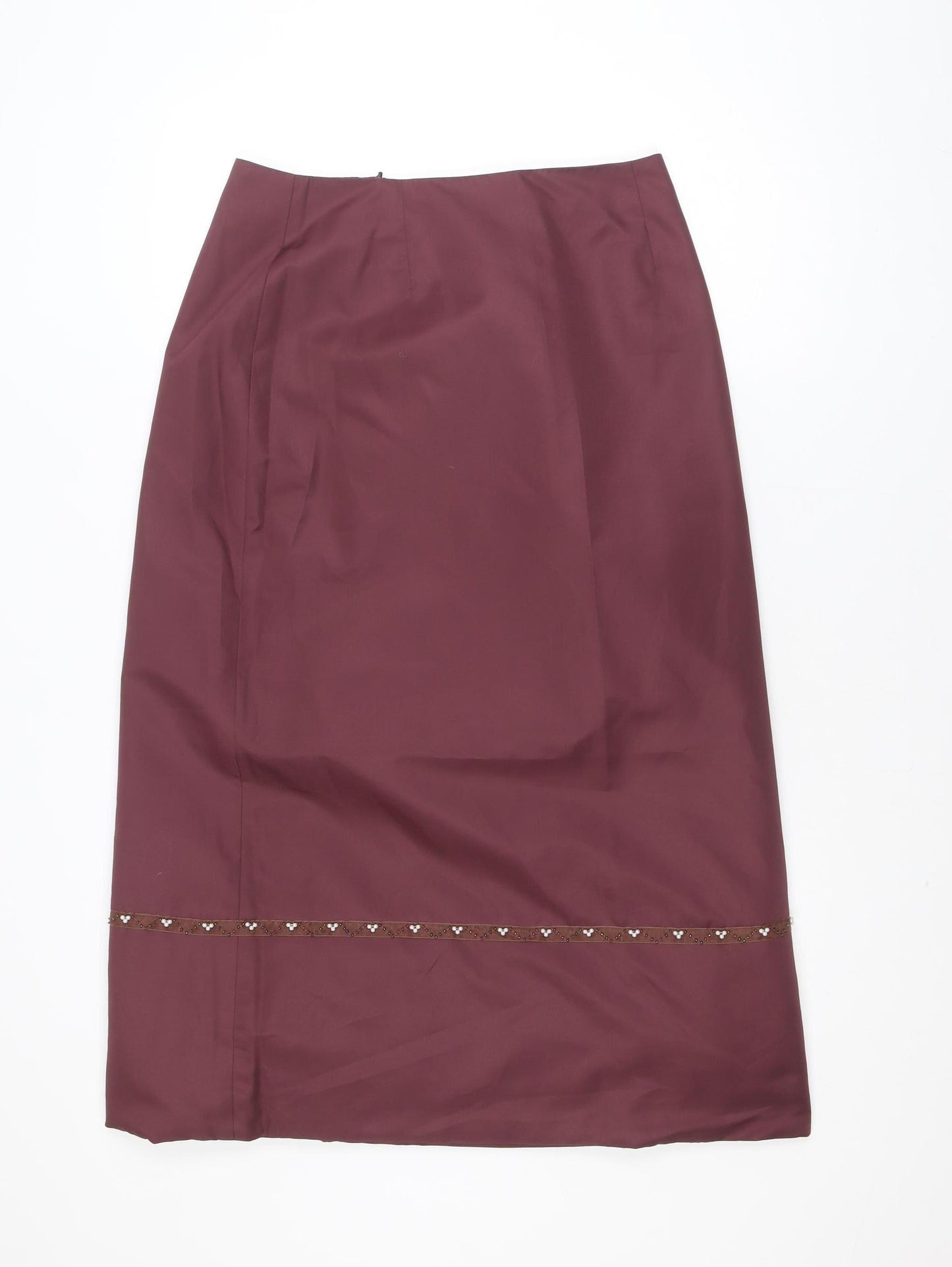 VILA Women’s Midi Burgundy Pencil Skirt Lined Beaded Detail Size L
