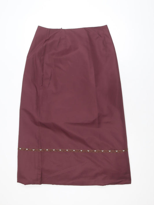 VILA Women’s Midi Burgundy Pencil Skirt Lined Beaded Detail Size L
