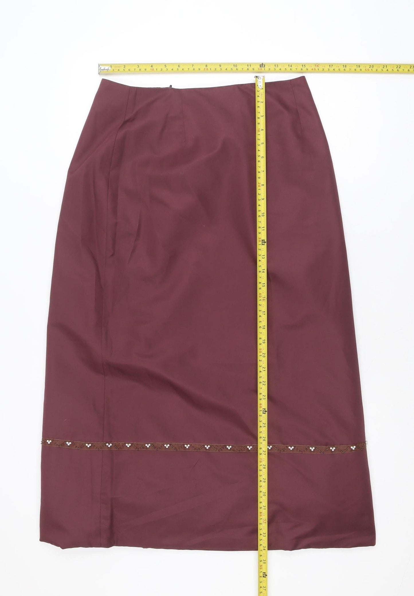 VILA Women’s Midi Burgundy Pencil Skirt Lined Beaded Detail Size L