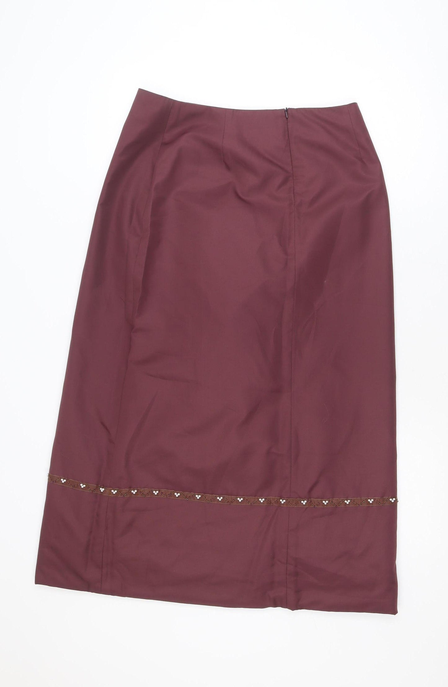 VILA Women’s Midi Burgundy Pencil Skirt Lined Beaded Detail Size L