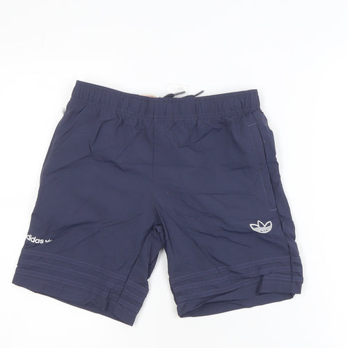 Adidas Boys Blue Athletic Shorts 11-12 Years Regular Fit Elastic Waist