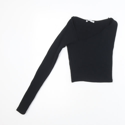ZARA Women's Black One Shoulder Long Sleeve Cropped Top S