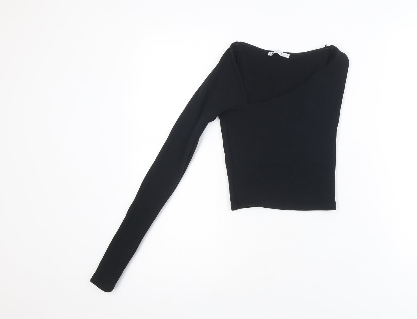 ZARA Women's Black One Shoulder Long Sleeve Cropped Top S