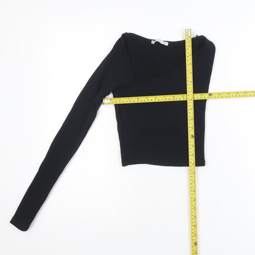 ZARA Women's Black One Shoulder Long Sleeve Cropped Top S