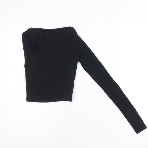ZARA Women's Black One Shoulder Long Sleeve Cropped Top S