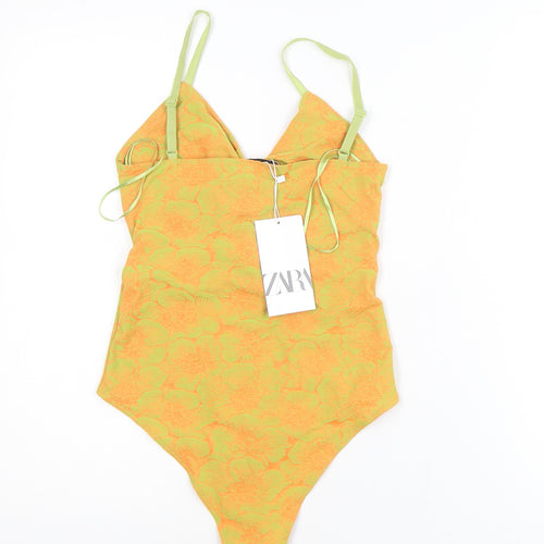 Zara Womens Orange Floral Camisole Bodysuit S