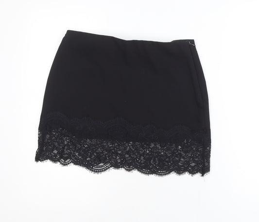 Zara Trafaluc Women's Black Lace Trim Short Pencil Skirt Size 12