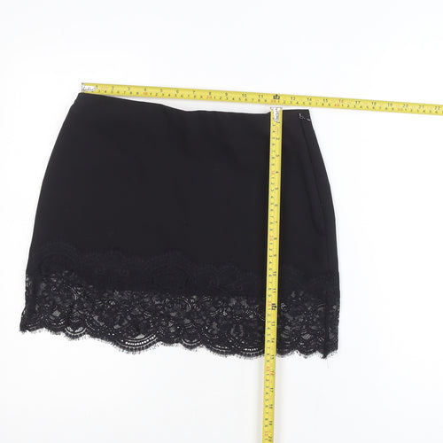 Zara Trafaluc Women's Black Lace Trim Short Pencil Skirt Size 12