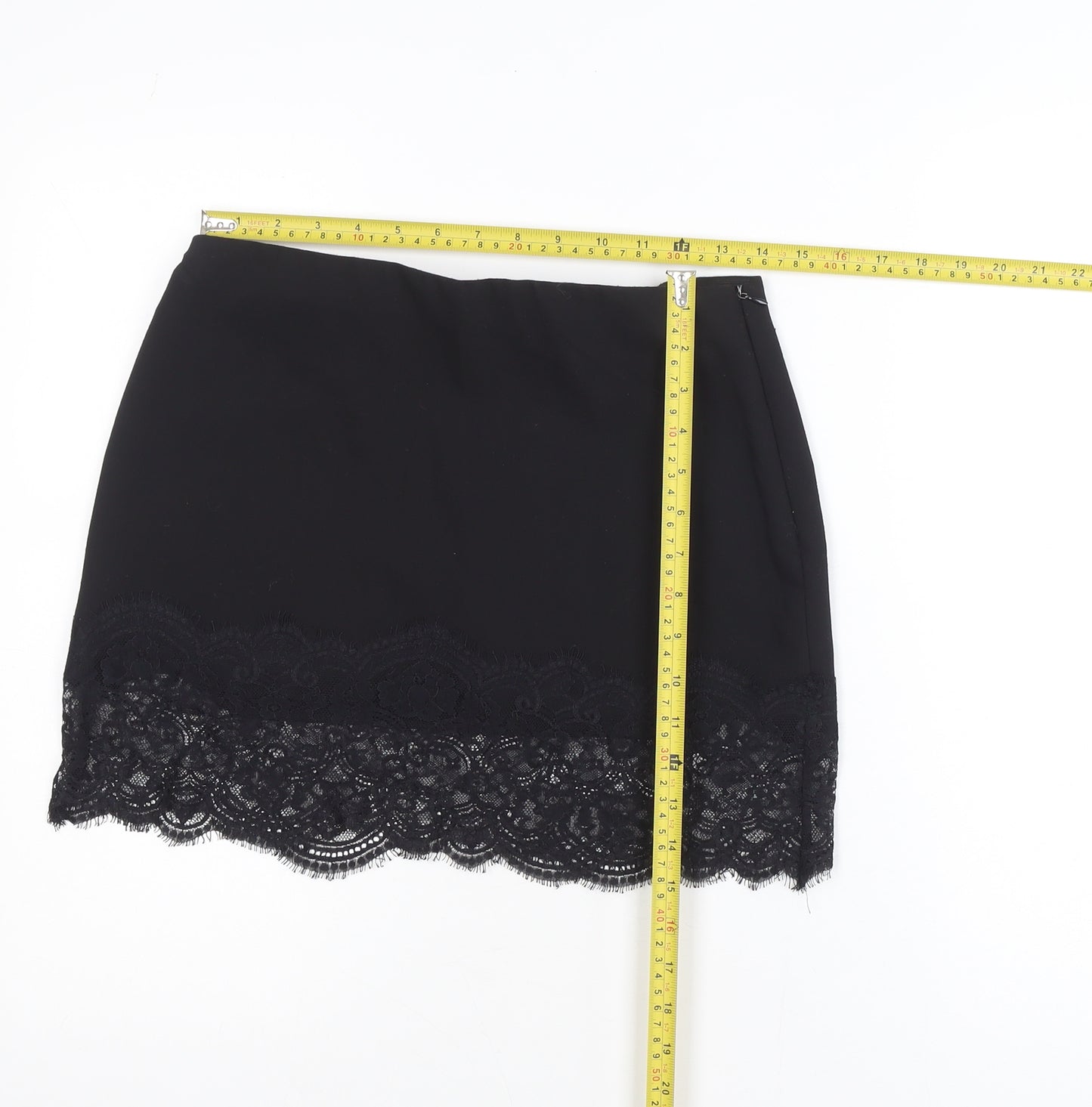 Zara Trafaluc Women's Black Lace Trim Short Pencil Skirt Size 12