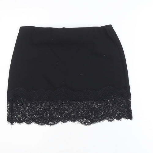 Zara Trafaluc Women's Black Lace Trim Short Pencil Skirt Size 12