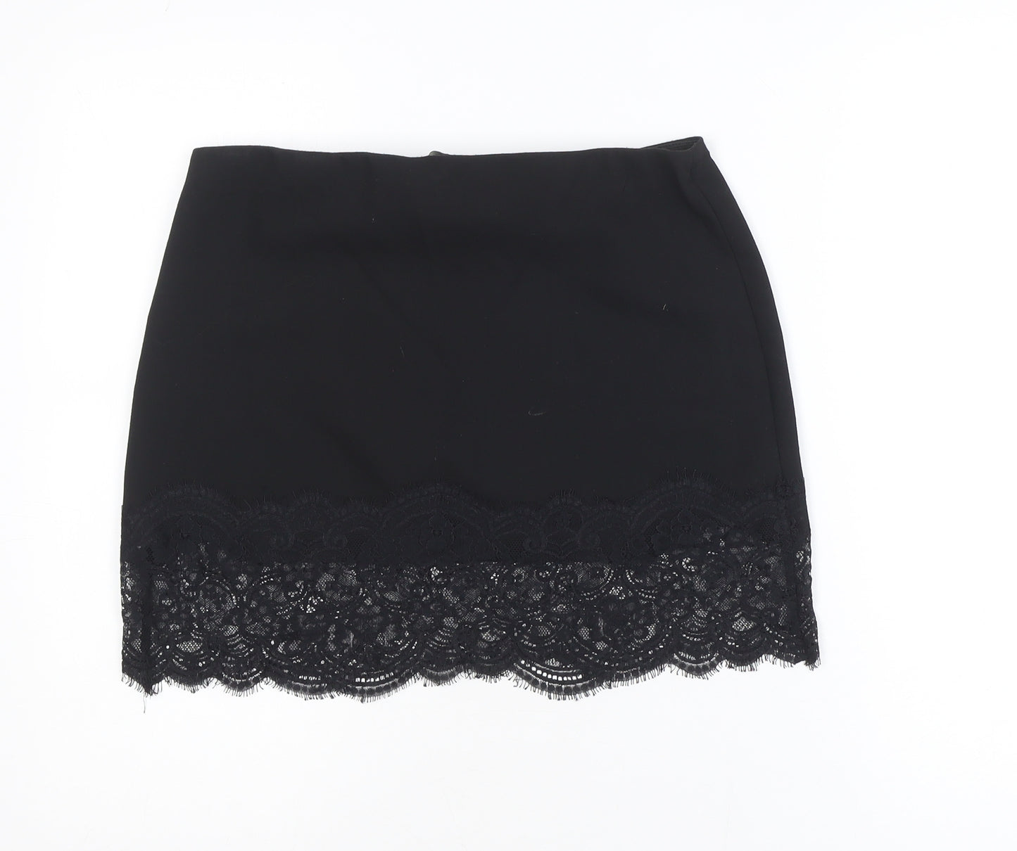 Zara Trafaluc Women's Black Lace Trim Short Pencil Skirt Size 12