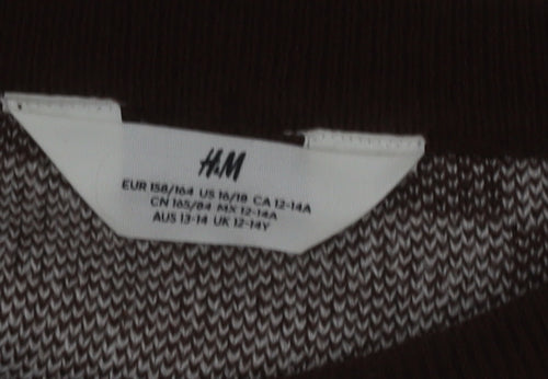 H&M Teens Brown & Beige Checkered Crew Neck Acrylic Jumper Size 12-14Y