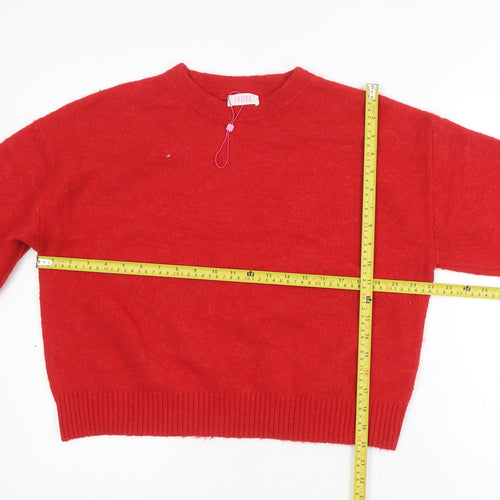 Savida Women Red Crew Neck Long Sleeve Pullover Jumper Size 14