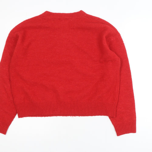 Savida Women Red Crew Neck Long Sleeve Pullover Jumper Size 14