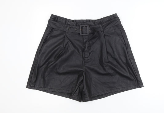Vero Moda Women's Black Faux Leather Paperbag Shorts XL