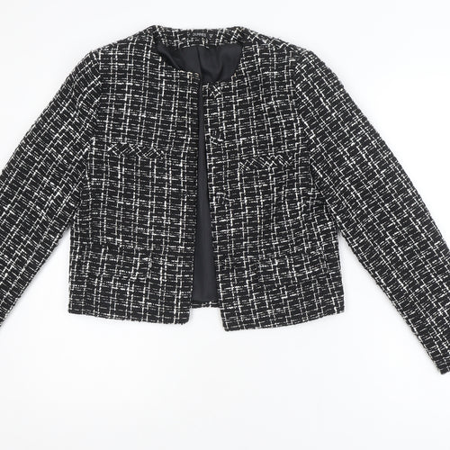 Dunnes Women Black & White Bouclé Cropped Blazer Size 8