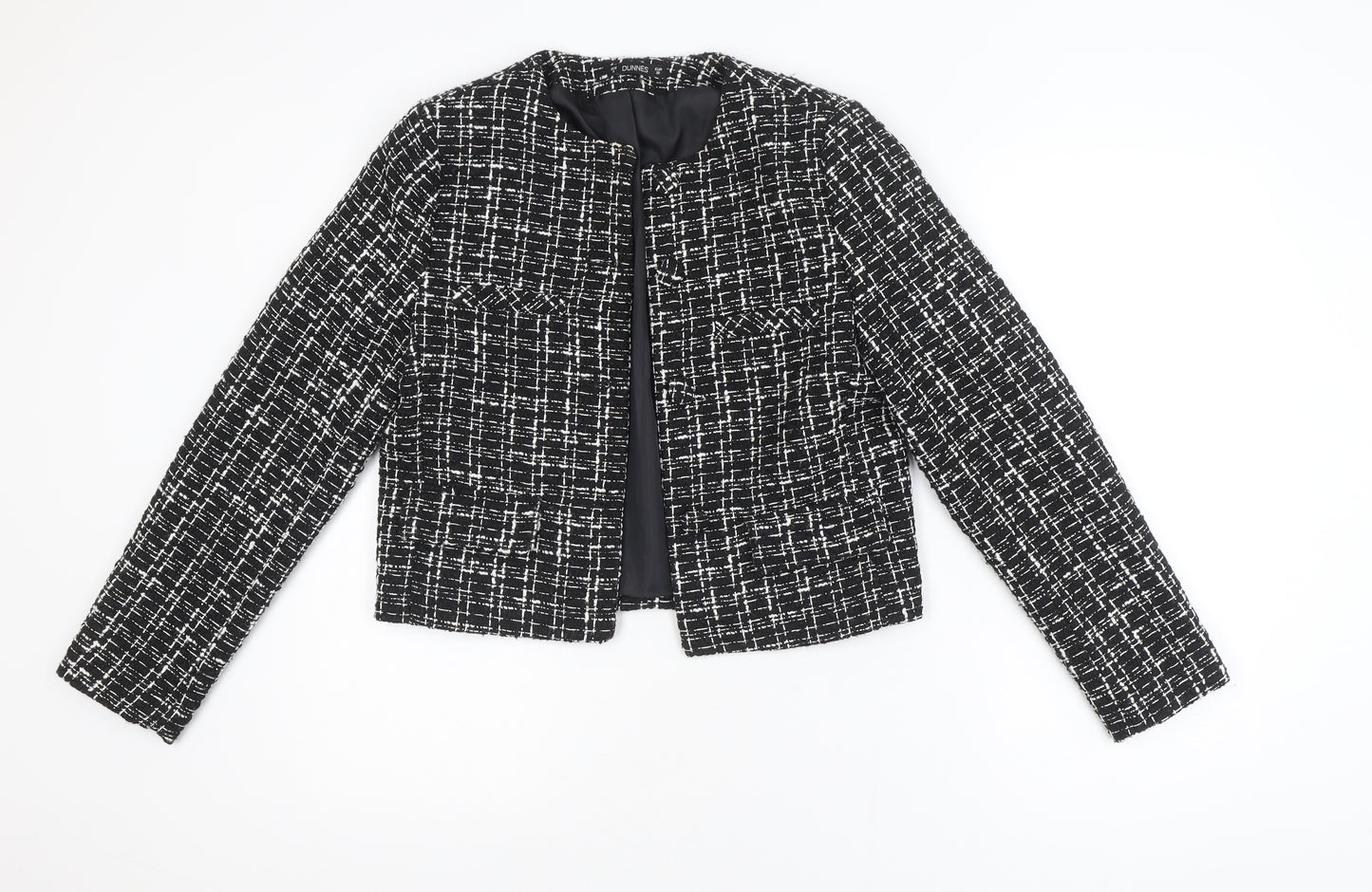Dunnes Women Black & White Bouclé Cropped Blazer Size 8