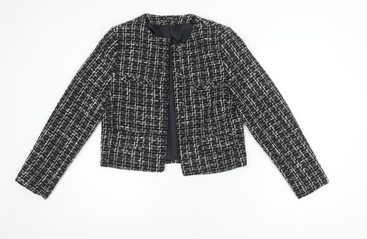 Dunnes Women Black & White Bouclé Cropped Blazer Size 8
