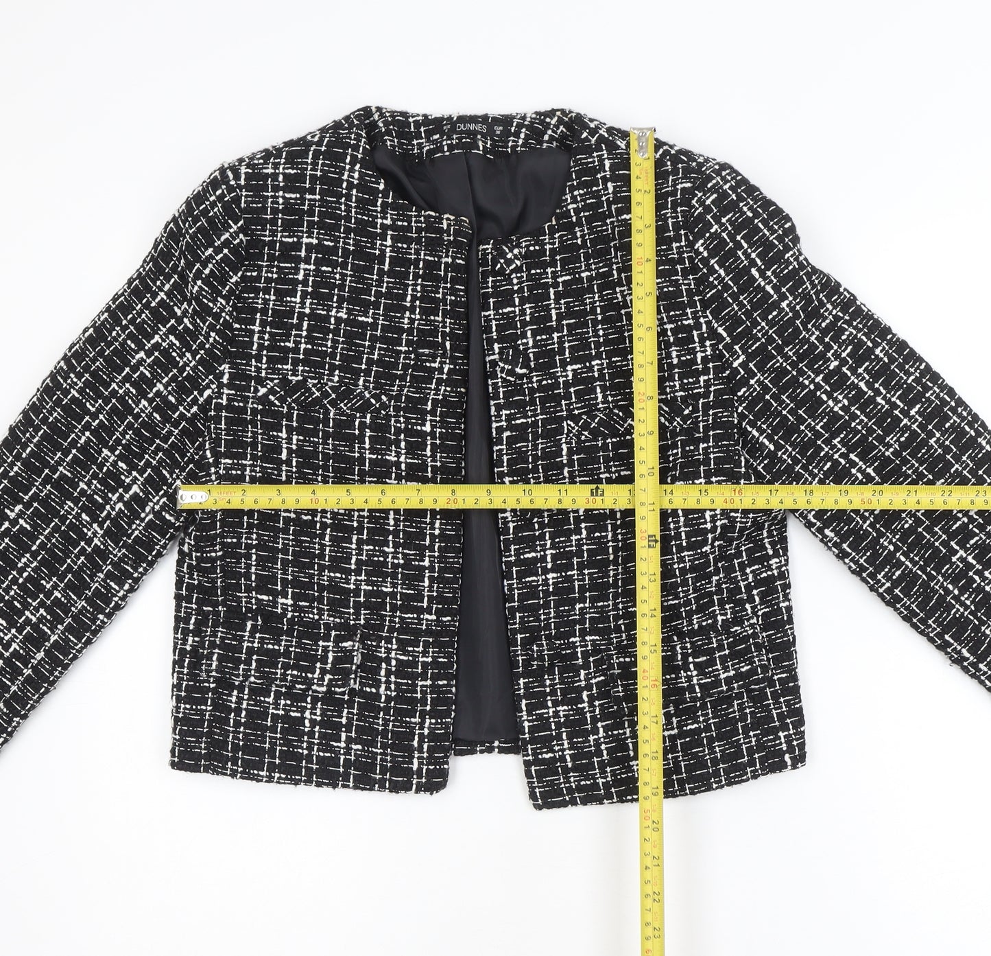 Dunnes Women Black & White Bouclé Cropped Blazer Size 8