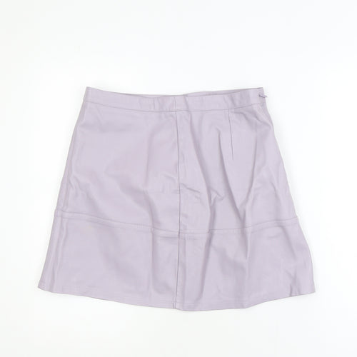 New Look Womens Purple Faux Leather A-Line Mini Skirt Size 14