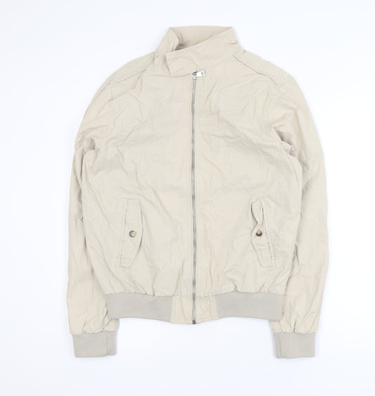 Primark Men's Beige Bomber Jacket Medium Cotton Blend Full Zip