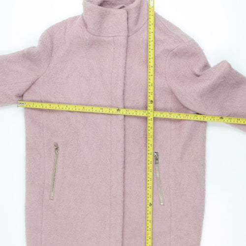 H&M Women Pink Wool Blend Mid-Length Zip Overcoat Size 8