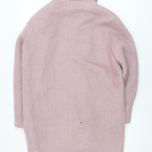 H&M Women Pink Wool Blend Mid-Length Zip Overcoat Size 8