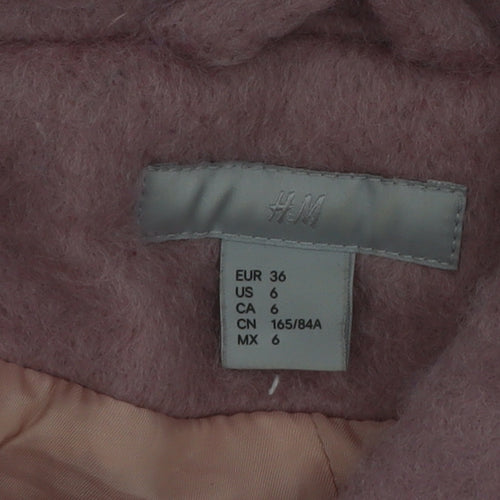 H&M Women Pink Wool Blend Mid-Length Zip Overcoat Size 8