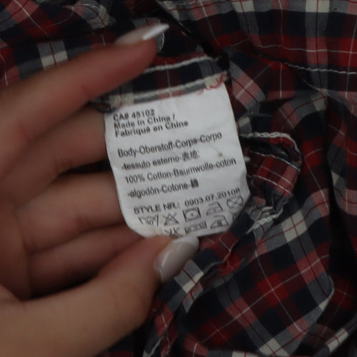 Scotch & Soda Men's Red Check Military Embroidered Button-Up Shirt XL