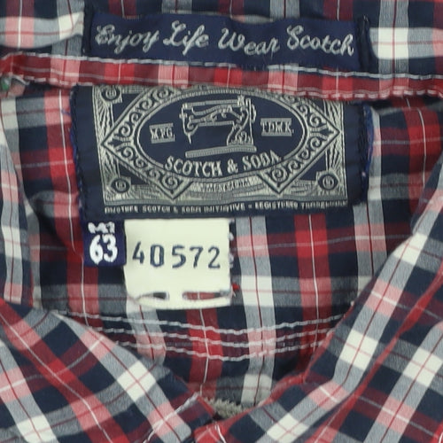 Scotch & Soda Men's Red Check Military Embroidered Button-Up Shirt XL