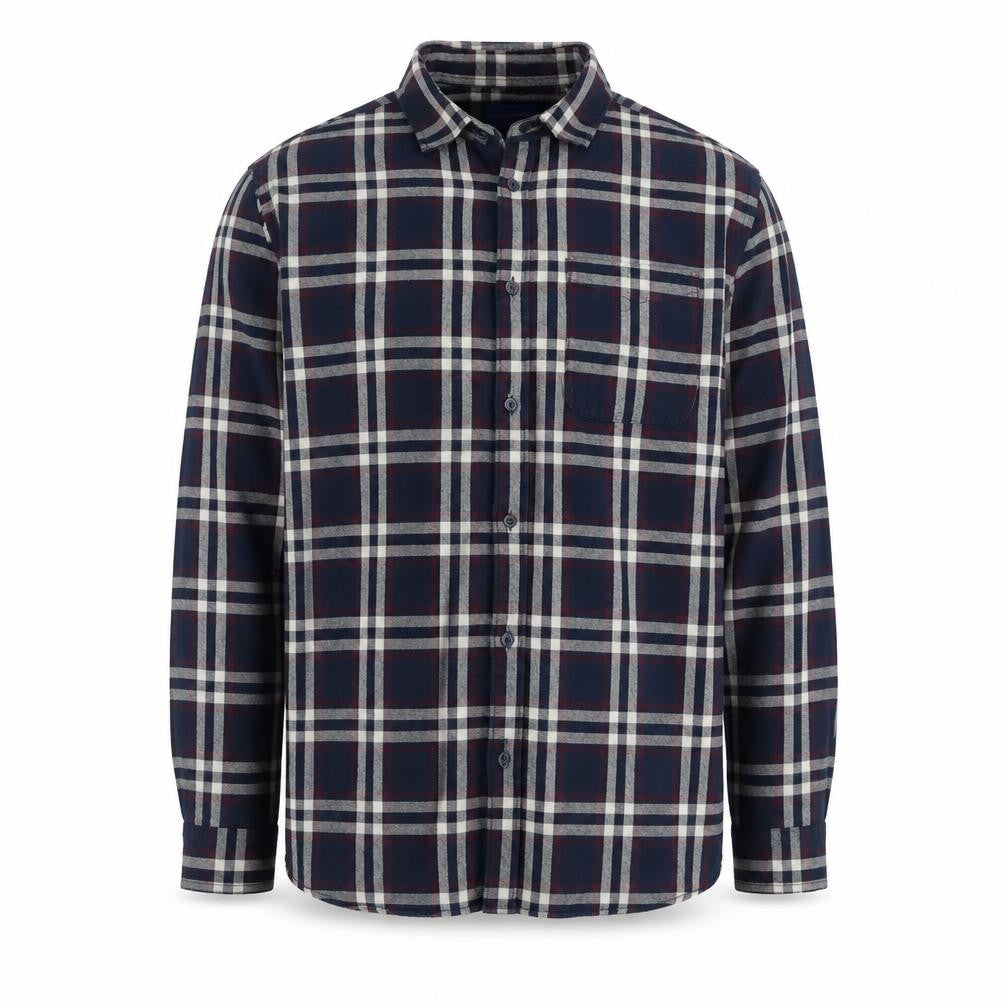 Front view of Jack & Jones Men's Navy Check Long Sleeve Button-Up Shirt XL